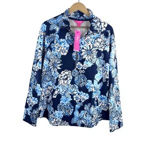 Lilly Pulitzer Skipper Popover sz M Blue Floral UPF 50+ athleisure floral